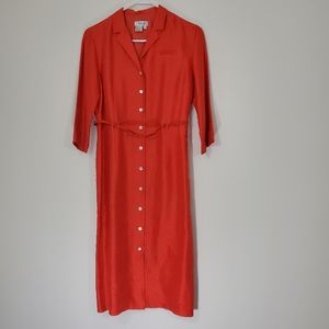 Tao 100% Silk Orange Button Front Dress, Size 6